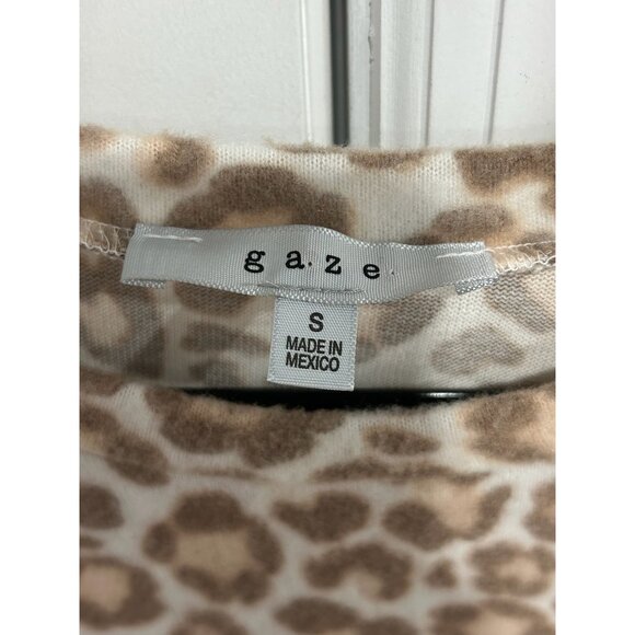 Gaze Leopard Print Crewneck Long Sleeve Crop Top Tan White Sz Small Animal Print - Picture 5 of 9